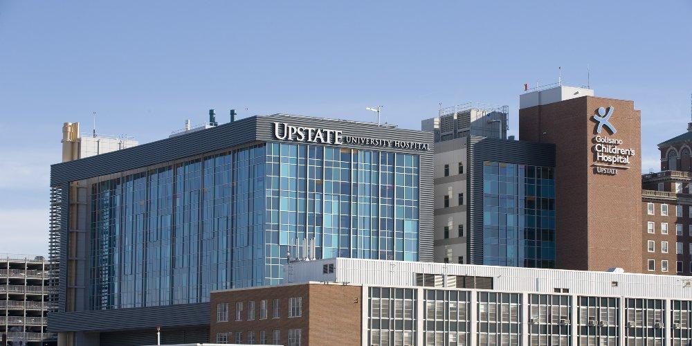 U.S. Syracuse Upstate university hospital drone flies over city