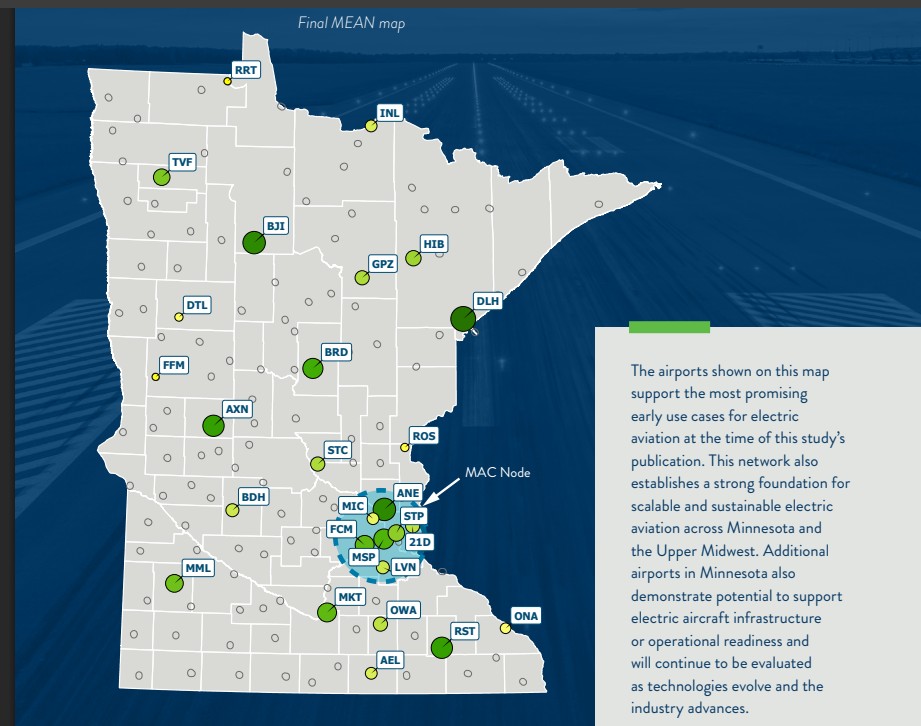 Minnesota identifies 27 airports for launch of electric aircraft network