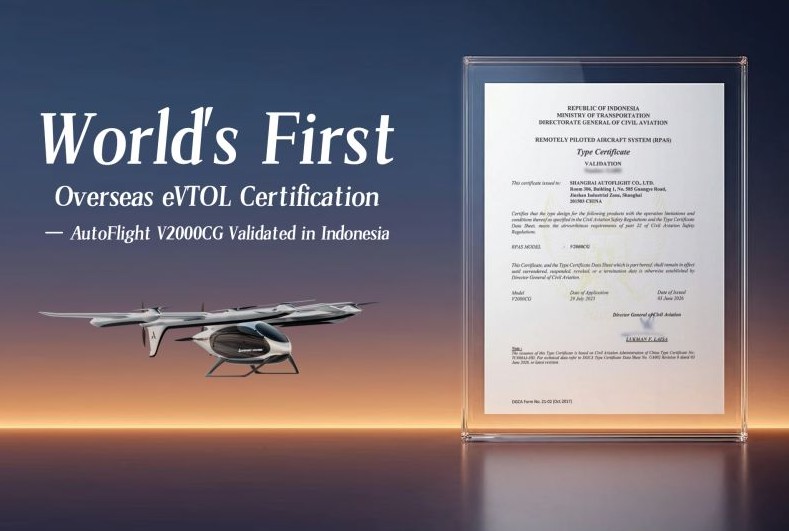 AutoFlight’s V2000CG CarryAll cargo eVTOL drone “granted Indonesian type certificate”